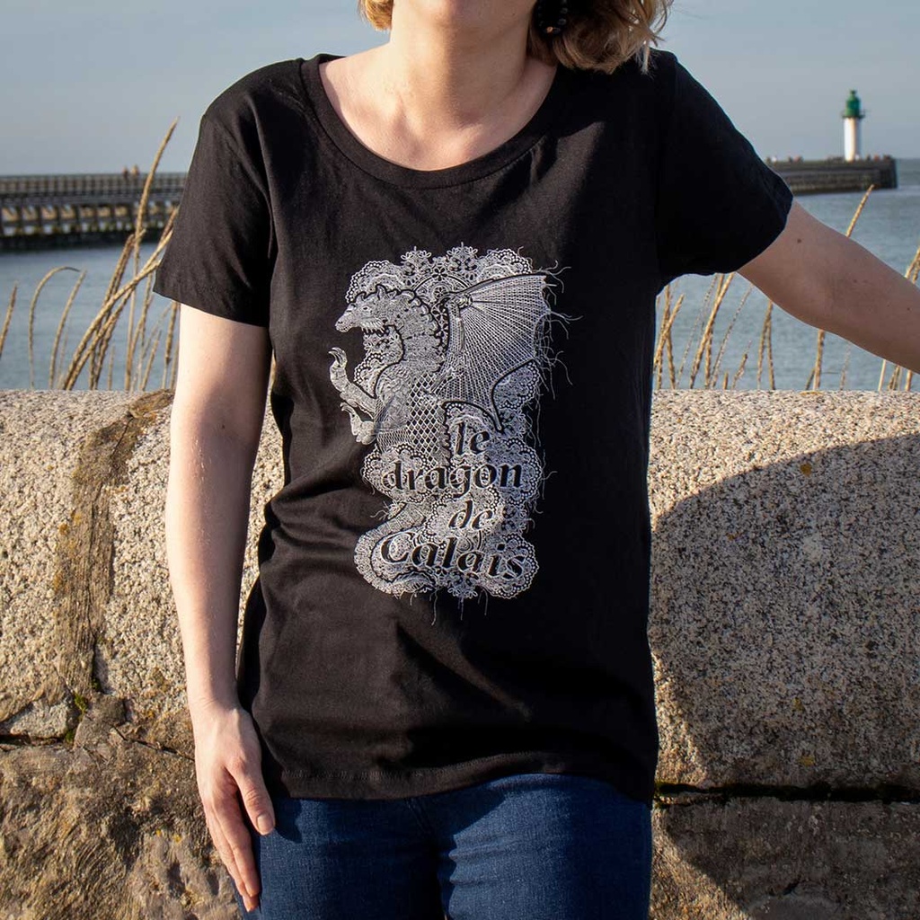 Tee shirt Dragon de Calais dentelle femme noir